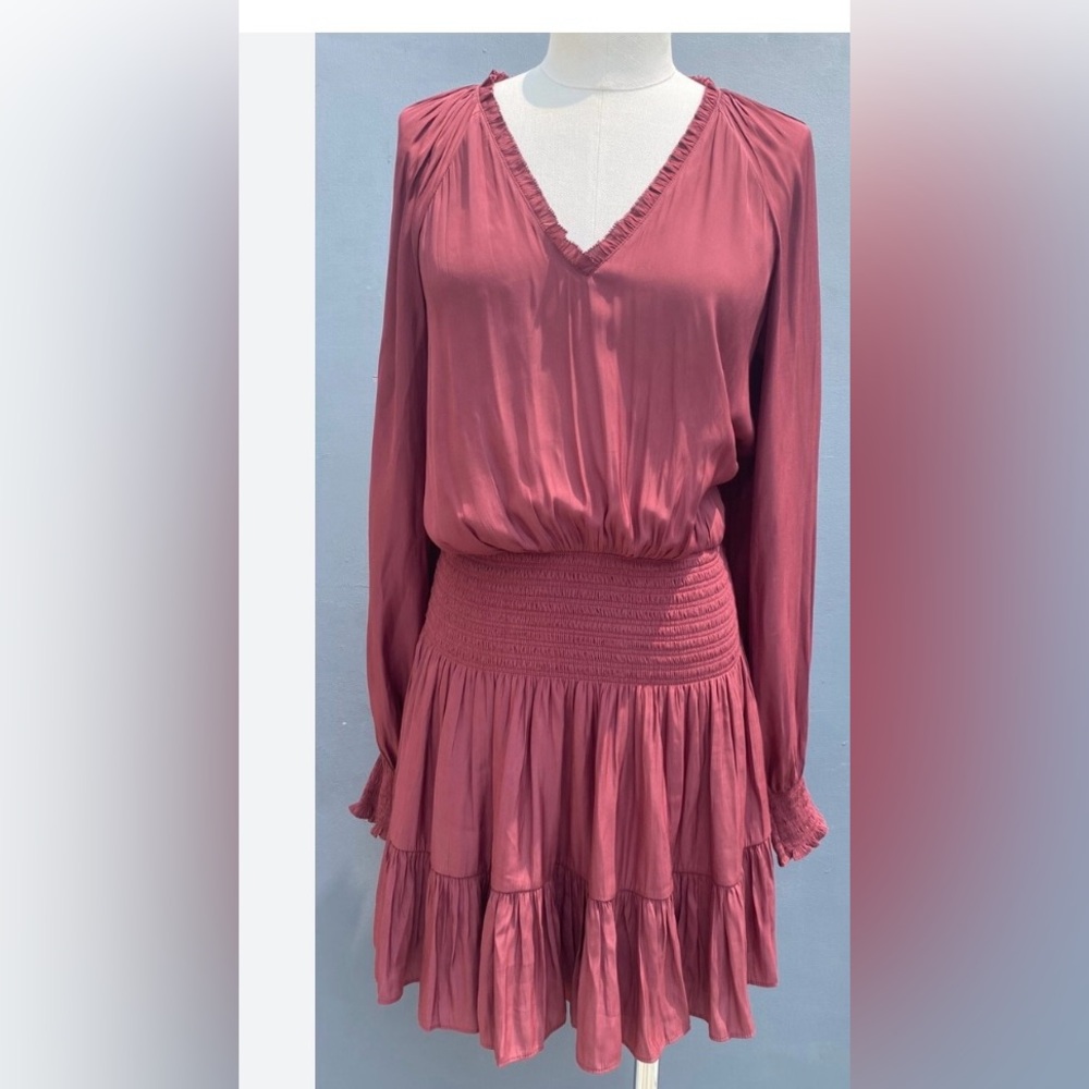 Ramy Brooke Burgundy Long Sleeve Dress -Size Large